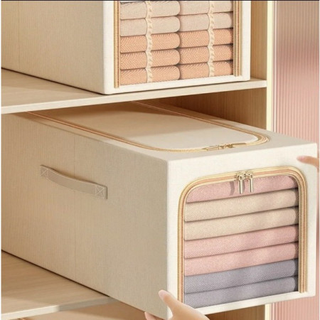 Cutie de Depozitare,  31L, din In si Bumbac, Pliabila, Cadru din Otel, 45 x 30 x 23 cm, Kaki