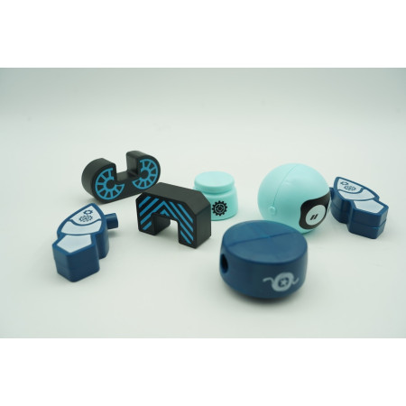 Cyrax Set inteligent de blocuri magnetice pentru copii, 7 piese, cutie depozitare, robotel, albastru