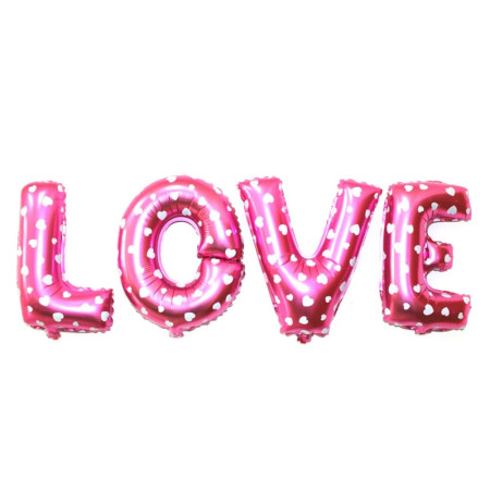 Cyrax Set 8 Baloane din Folie Metalizata, Figurine Litere, Model I Love You, Tema Ziua Indragostitilor, 40 cm, Ambalaj Individual, Pai Inclus, Umflare cu Aer sau Heliu, Roz cu Inimioare Albe