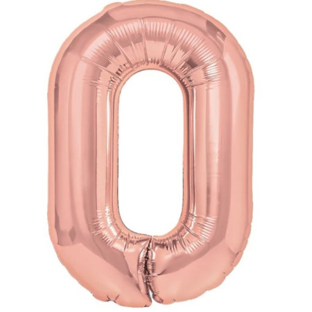 Balon din Folie Metalizata Cyrax, Figurina Cifra, Tema Aniversare 100 cm, Ambalaj Individual, Pai inclus, Umflare cu Aer sau Heliu, Coral, Rose, Cifra 0