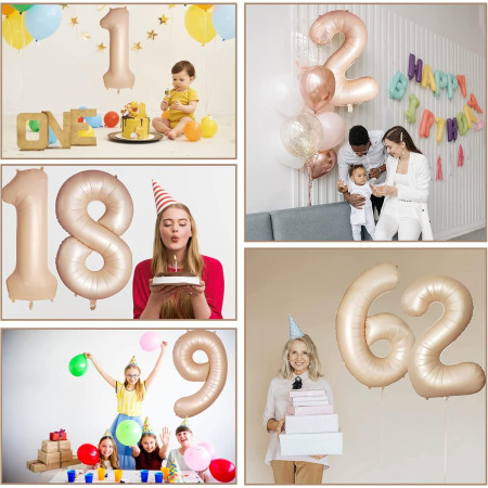 Balon din Folie Metalizata, Cyrax, Figurina Cifra, Model 3, Tema Aniversare 100 cm, Ambalaj Individual, Pai Inclus, Umflare cu Aer sau Heliu, Crem
