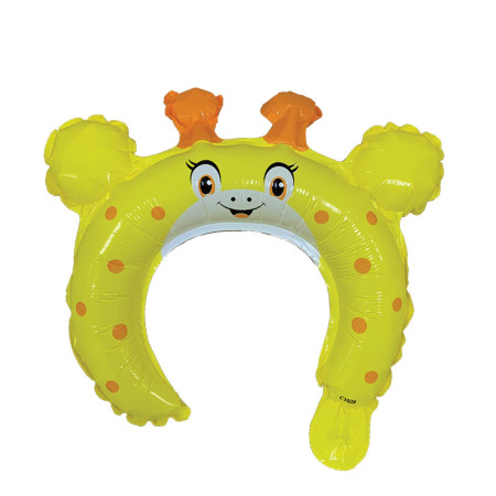 Balon din Folie Metalizata, Cyrax, Tip Coronita cu Urechi, Model Girafa, Ambalaj Individual, Pai Inclus, Umflare cu Aer sau Heliu, 28 x 31 cm, Galben