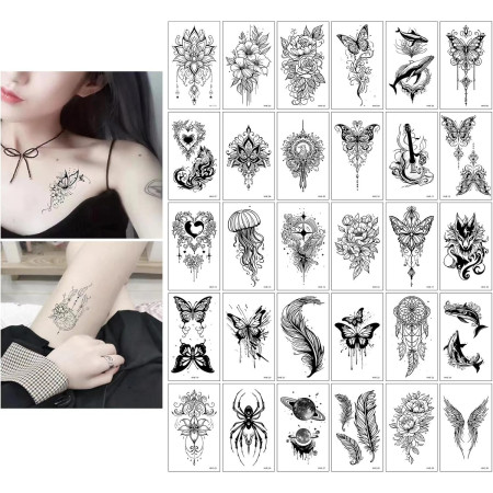 Set 30 Tatuaje Temporare, Cyrax, pe Baza de Apa, Model 6, Negru