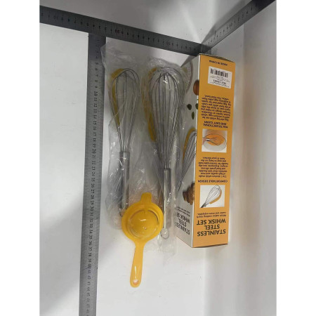 Set 3 ustensile pentru bucatarie Cyrax, 2 teluri, un separator oua, inox/silicon, Galben