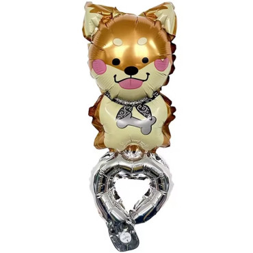 Balon din Folie Metalizata, Cyrax, Figurine Animalute, Tip Bratara, Model Catel, Ambalaj Individual, Pai Inclus, Umflare cu Aer sau Heliu, Maro