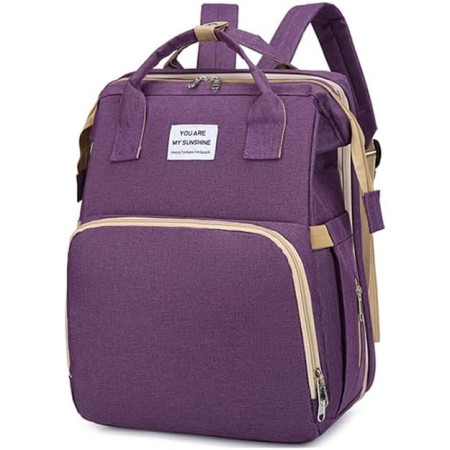 Rucsac Multifunctional pentru Mamici, Cyrax, cu Patut Pliabil si Baza de Schimbat, Rezistent la Apa, Capacitate Mare, Usor, Compartimente Multiple, Buzunar Termic pentru Lapte, 42 x 32 x 22 cm, Mov