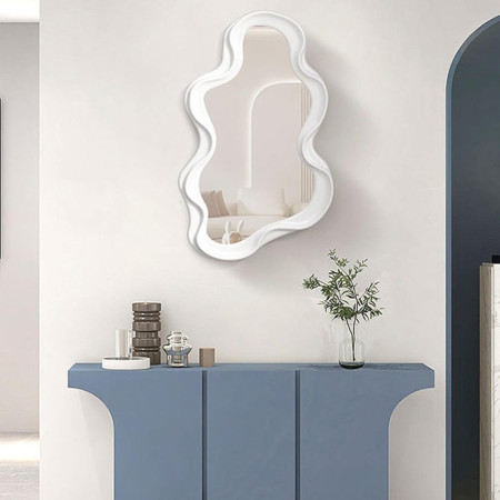 Oglinda de Perete,  Decorativa, pentru Baie, Dormitor, Sufragerie, Model Minimalist in Forma de Nor, 41x26 cm, Alb