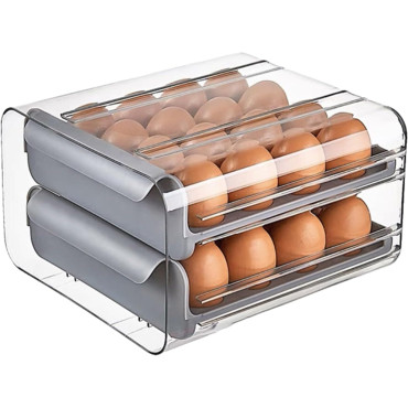 Suport pentru Oua, Cyrax, Strat Dublu, Capacitate 32 de Oua,  23.5x21.5 cm, din Plastic, Gri