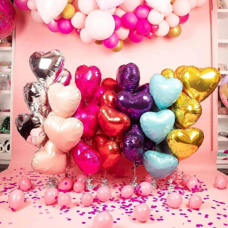 Balon din Folie Metalizata, Cyrax, Figurina Inimioara, Model Simplu, Tematica Iubire, 40 cm, Ambalaj Individual, Pai Inclus, Umflare cu Aer sau Heliu, Roz