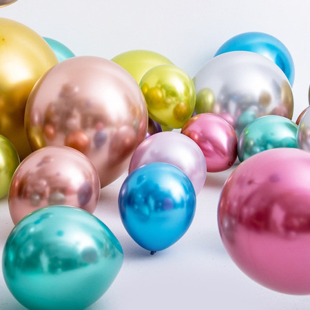 Set 12 Baloane, Cyrax, din Latex Chrome, 30 cm, Roz-Auriu