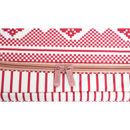 Cutie de Depozitare Pliabila, 100 L din Bumbac si In, 60X42X40 cm, Fereastra Frontala, 2 Usi de Acces cu Fermoar Bidirectional, Cadru Metalic, Suport Baza Stabil din Plastic, Motiv Traditional Model 1