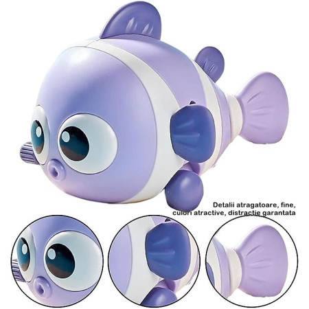 Jucarie mecanica pentru copii Cyrax, pestisor haios, cu cheita, distractiv, se taraste, se misca, 11 x 9 x 7.5 cm cm, mov