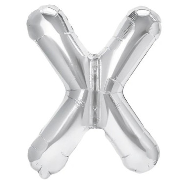 Balon Folie Metalizata Litera X, Cyrax, 40 cm, Umflati cu Heliu sau Aer, Ambalaj Individual, Pai inclus, Argintiu