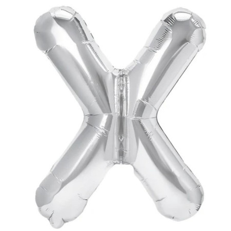 Balon Folie Metalizata Litera X, Cyrax, 40 cm, Umflati cu Heliu sau Aer, Ambalaj Individual, Pai inclus, Argintiu