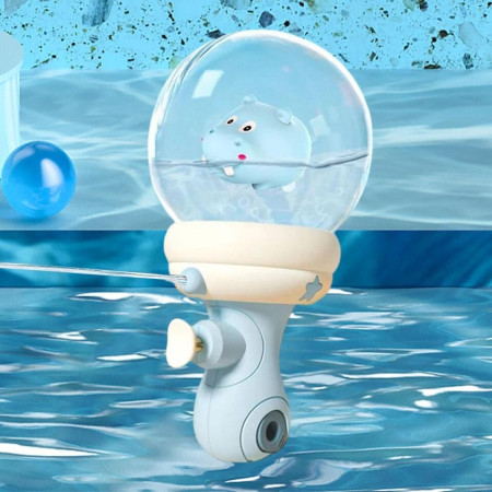 Pistol cu Apa pentru Copii, Cyrax, Multifunctional, Capacitate 300 mL, Model Hipopotam, 9x9x17cm, Plastic, Albastru