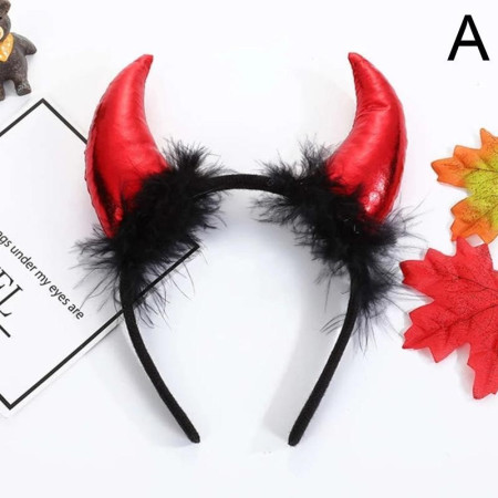 Coronita Deghizare, Cyrax, Model Cornite Devil, Rosu Satinat cu Puf Negru, Marime Universala