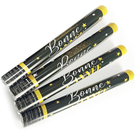 Tub de Confetii, Cyrax, Bonne Annee, 60x5 cm, Confetii Stelute din Aluminiu, Auriu/Argintiu