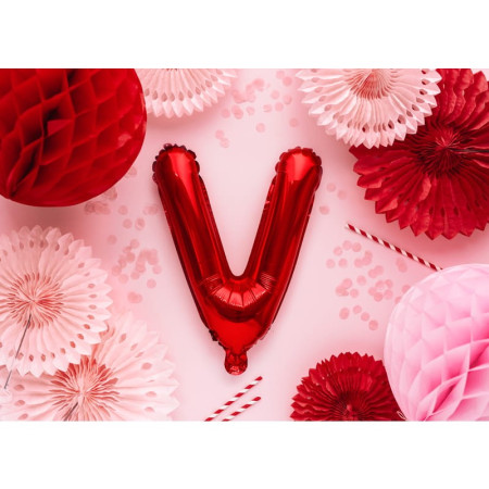 Balon Folie Metalizata Litera V, Cyrax, 40 cm, Umflati cu Heliu sau Aer, Ambalaj Individual, Pai inclus, Rosu
