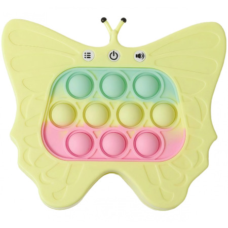 Jucarie Interactiva Tip Consola pentru Copii, Cyrax, Diferite Moduri de Joc, 120 Nivele, Material ABS/silicon, cu Nivele, Sunete si Lumini, 12 x 5.5 x 13.5 cm cm, Model Fluture, Galben