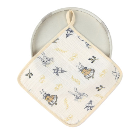 Prosop Absorbant, Cyrax, din Bumbac, 25 x 25 cm, Model Iepurasi, cu Agatatoare, Bej