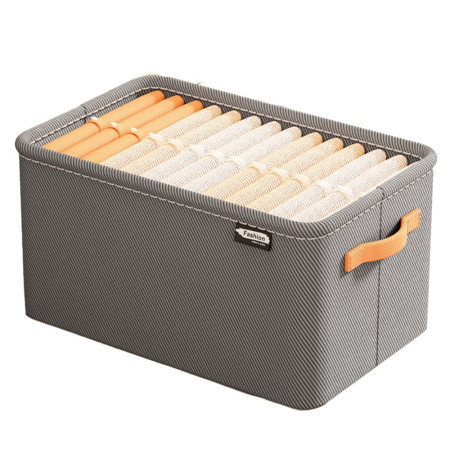 Cutie Depozitare  pentru Haine, lucruri, din Textil cu Cadru Metalic, Manere Laterale, forma Dreptunghiulara, 48 x 28 x 25 cm, volum 34 L Gri