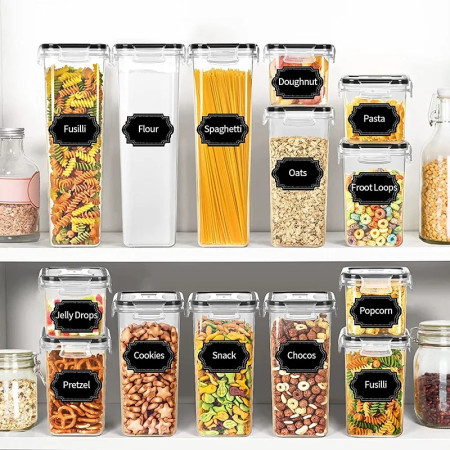 Cutii de depozitare alimente, Cyrax, Set din 16 Cutii pentru Condimente, Cereale, Cutii pentru Bucatarie, din Plastic PP, Cutii Alimentare, Diferite Dimensiuni, Transparente