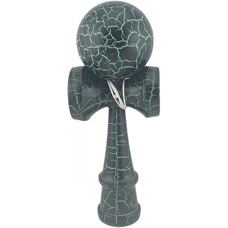 Kendama X Originala, Profesionala, Cyrax, Kendama Cracked, din Lemn – 18 cm, Crack Negru/Verde