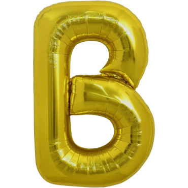 Balon Folie Metalizata Litera B, Cyrax, 80 cm, Umflati cu Heliu sau Aer, Ambalaj Individual, Pai inclus, Auriu