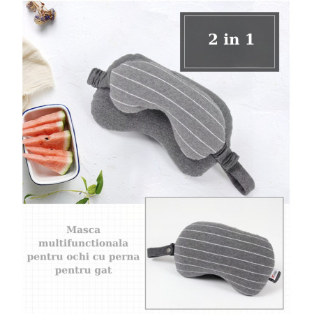 Masca de dormit, Cyrax, 2 in 1, cu Tetiera, din Particule de Spuma si Bumbac, Gri Inchis