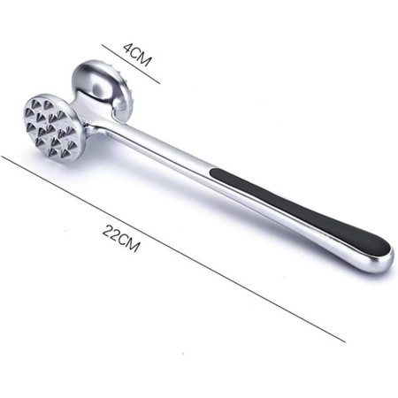 Ciocan pentru snitele si carne Cyrax, din aliaj de zinc, maner antialunecare, doua capete, 22 cm, argintiu