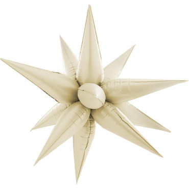 Balon din Folie Metalizata, Cyrax, Figurina Stea 3D, 66 cm, Ambalaj Individual, Pai inclus, Umflare cu Aer sau Heliu, Crem