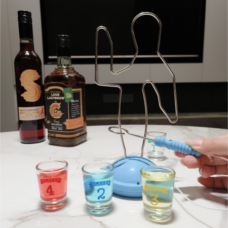 Joc de baut, Buzz Wire, Cyrax, pentru Petreceri, Distractie, Pahare de Shot din Sticla Incluse, 4 Jucatori, Multicolor