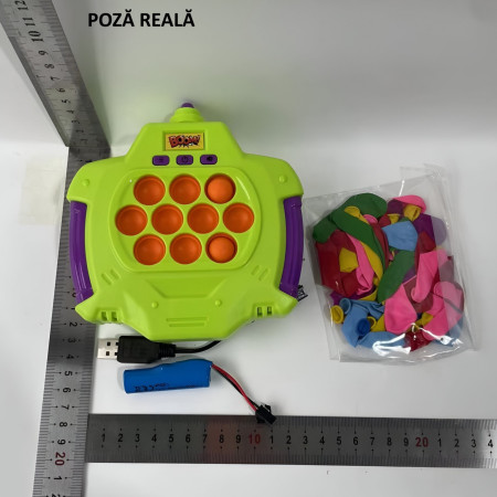 Joc Pop-It Antistres, Cyrax, Electronic, 50 de Baloane, Muzica, 2 Moduri de Joc, Nivel Maxim 200, 14.5x13.5x5.7cm, Verde