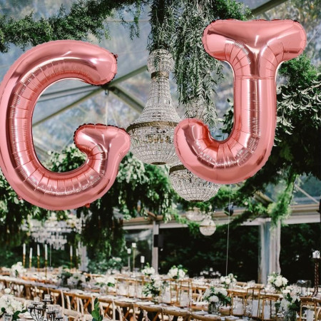 Balon Folie Metalizata Litera J, Cyrax, 100 cm, Umflati cu Heliu sau Aer, Ambalaj Individual, Pai inclus, Rose Gold