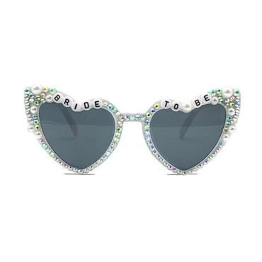 Ochelari Decorativi, Cyrax, Model Bride to Be, cu Perle si Diamante, pentru Nunta, din PC, 15.3 x 5.7 x 14.5 cm, Alb