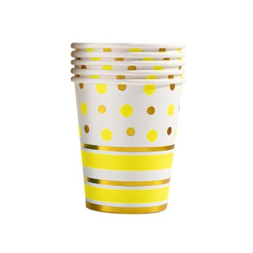 Set 10 Pahare, Cyrax, Imprimeu cu Buline si Dungi, din Carton, 250 ml, 7.5 x 8.5 x 5.2 cm, Galben/Auriu