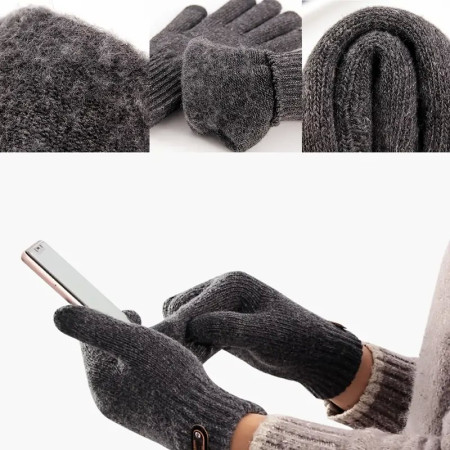 Manusi de Barbat,  Model Tricotat, Functie Touchscreen (ecran tactil), Material Acril, Manseta Elastica, Interior Catifelat, Marime Universala, Gri