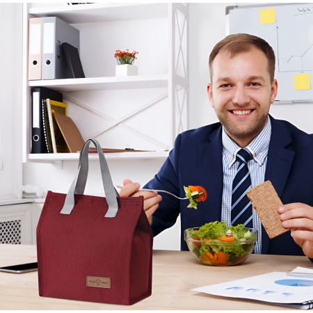 Geanta Termoizolanta Tip Bento Bag Cyrax, Camping Cooler, Aluminiu, 22.5x13x25,5 cm, 3.3 L, Visiniu