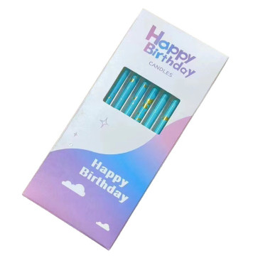 Set 6 Lumanari Lungi, Cyrax, din Parafina, 10 x 0.5 cm, Happy Birthday, Albastru