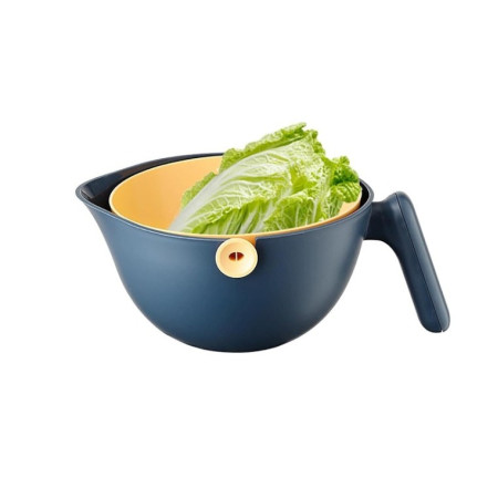 Bol cu Doua Straturi, Cyrax, pentru Fructe, Legume, cu Cos de Scurgere a Apei, 2L, din ABS+PP, 29.9 x 22.5 x 11.8 cm, Albastru-Portocaliu