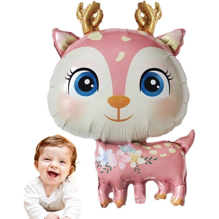 Balon din Folie Metalizata, Cyrax, Mini Figurine, Model Cerb, Tematica Aniversare, 49x74.5 cm, Ambalaj Individual, Pai Inclus, Umflare cu Aer sau Heliu, Roz