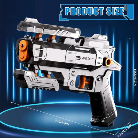 Pistol Manual cu Apa, Cyrax, Jucarie Pistol cu Apa Sigur Pentru Copii, Design Nou S-Shooter Atractiv, 23 x 14.5 cm, Negru Transparent