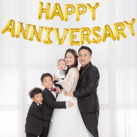 Set Baloane din Folie Metalizata, Cyrax, Model Happy Anniversary, Litere de 40 cm, Baloane Party, Ambalaj Individual, Pai Inclus, Umflare cu Aer sau Heliu, Auriu