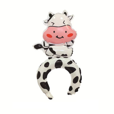 Balon din Folie Metalizata, Cyrax, Tip Coronita, Model Vacuta, Ambalaj Individual, Pai Inclus, Umflare cu Aer sau Heliu, 48 x 27 cm, Alb/Negru