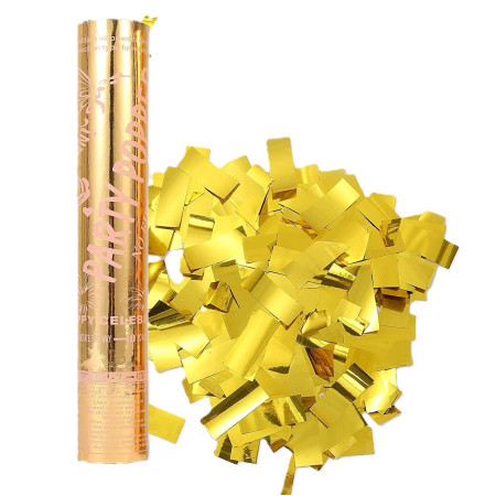 Tub de Confetii, Cyrax, Party Popper, 30x5 cm, Confetii Lucioase Rezistente la Foc, Eliberare prin Rasucire, Auriu