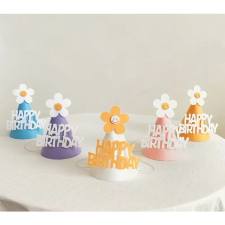 Set 3 Coifuri Happy Birthday, Cyrax, pentru Petrecere, Tematica Aniversare, cu Floare din Spuma, Multicolor