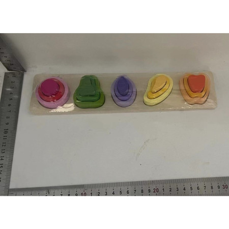 Jucarie Montessori din Lemn, Cyrax, Tip Puzzle, cu 5 Forme Asimetrice, 15 Piese, Model Fructe, Educativa, Interactiva, Creativa, Materiale Non Toxice, +2 Ani, 29x6.5 cm, Multicolor