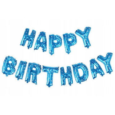Set Baloane din Folie Metalizata, Cyrax, Model Happy Birthday, Litere de 40 cm, Baloane Party, Ambalaj Individual, Pai, Ata si Adeziv Incluse, Umflare cu Aer sau Heliu, Albastru