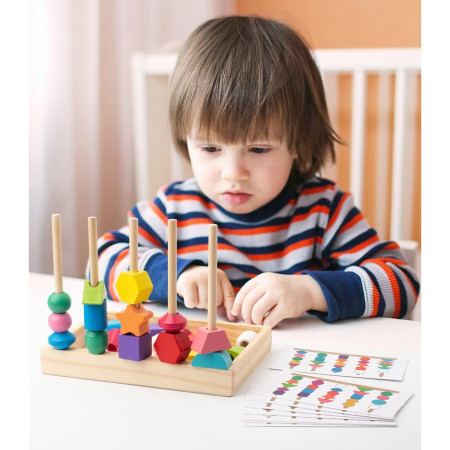 Jucarie Montessori de Sortat, Cyrax, din Lemn, Forme Geometrice,+3 Ani, 25 de Piese, 21.5 x 16 x 3 cm, Multicolor