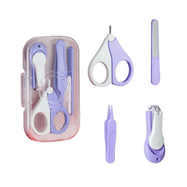 Set 4in1 de Ingrijire Unghii pentru Bebelusi, Cyrax, Cutie de Depozitare Texturata, 0-6 Ani, 13.6x8x2 cm, Mov